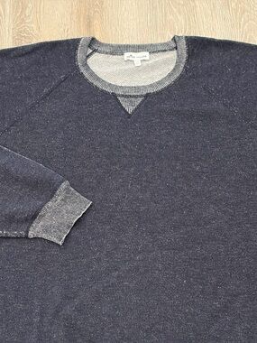 Peter Millar Sweater Mens 3X Navy Blue Grey Crewneck Pullover Cotton Merino Wool